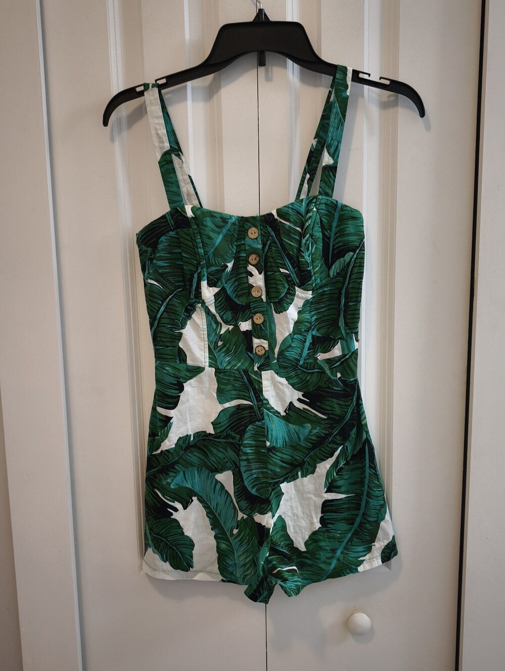 IVIVI White Romper with Green Palm Leaf Print